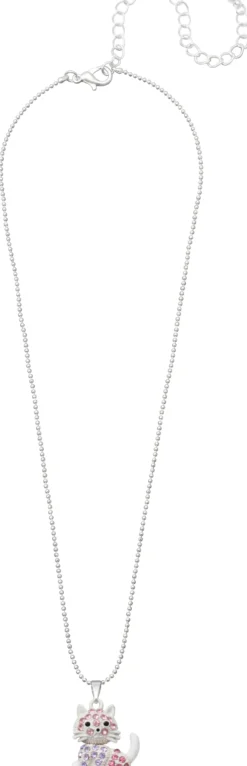 Bijou Brigitte Kinderschmuck|Bunter Schmuck>Kinder Kette - Katze rosa, mehrfarbig, silber, pink
