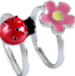 Bijou Brigitte Kinderschmuck|Ring-Sets>Kinder Ring Set - Glück rosa, rot, silber
