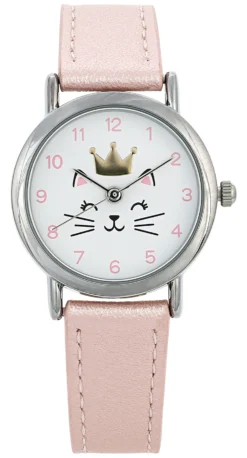 Bijou Brigitte Kinderschmuck|Uhren>Kinder Uhr - Crowned Cat rosa, weiß, silber
