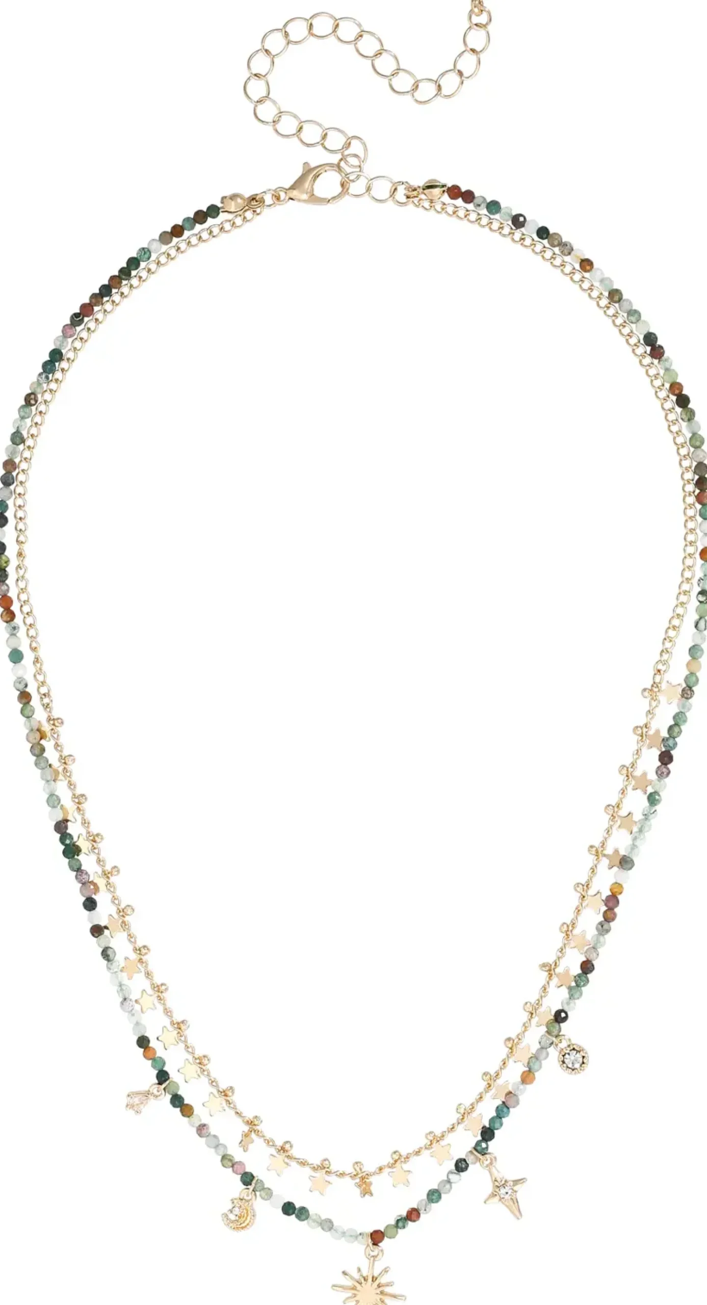 Bijou Brigitte Layering-Ketten|Boho-Schmuck>Layering Kette - Agate Stars gold, grün