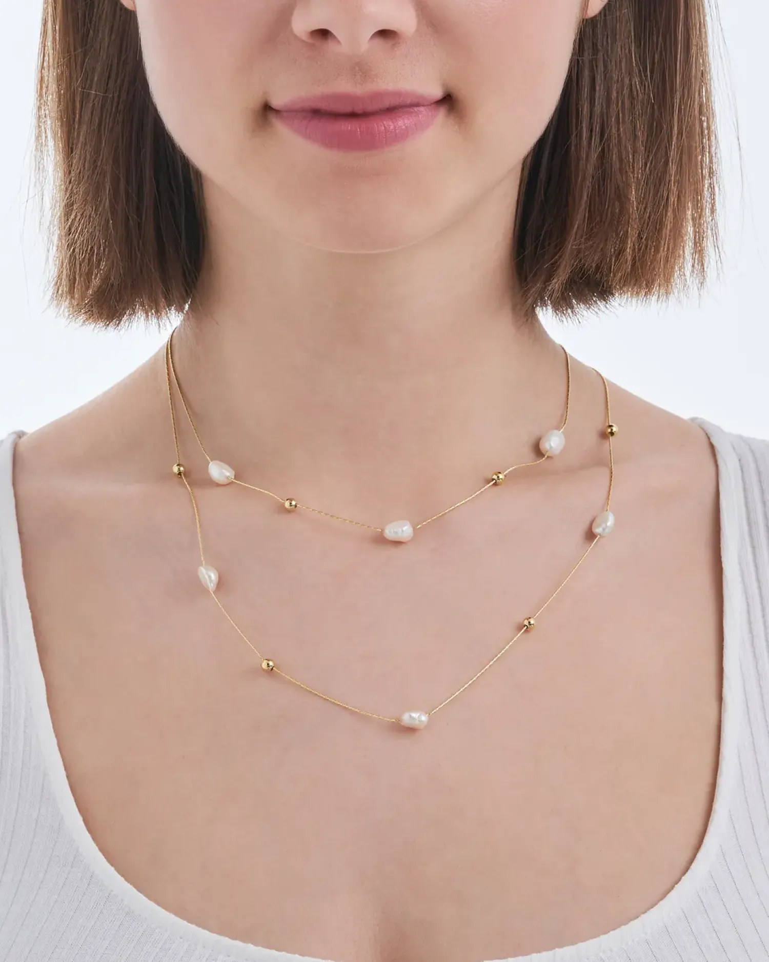 Bijou Brigitte Perlenschmuck|Perlenketten>Layering Kette - Graceful Layers gold, weiß