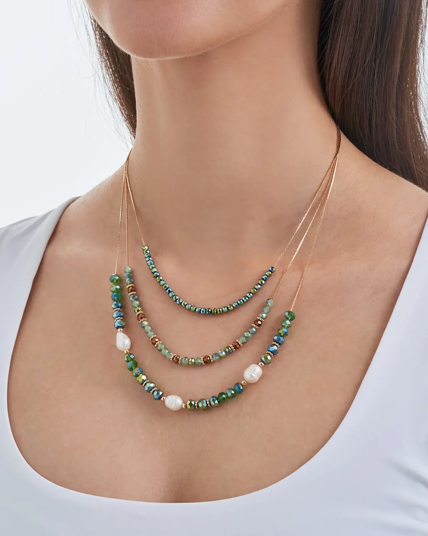 Bijou Brigitte Layering-Ketten|Boho-Schmuck>Layering Kette - Green Beads gold, grün