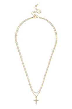 Bijou Brigitte Layering-Ketten|Ketten Gold>Layering Kette - Pearly Cross gold
