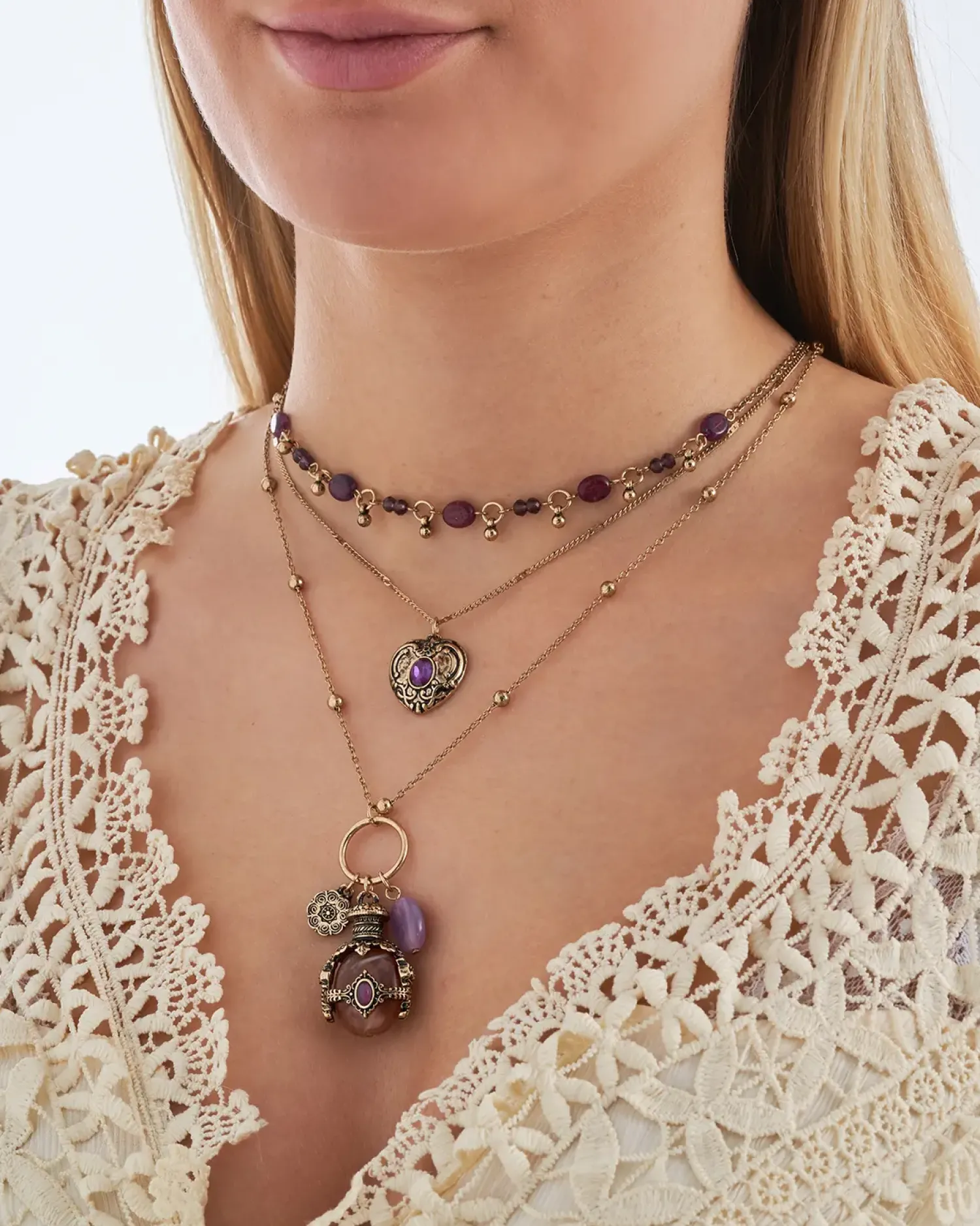 Bijou Brigitte Layering-Ketten|Boho-Schmuck>Layering Kette - Purple Boho gold, lila