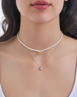 Bijou Brigitte Layering-Ketten|Perlenschmuck>Layering Kette - Small Bow gold, weiß