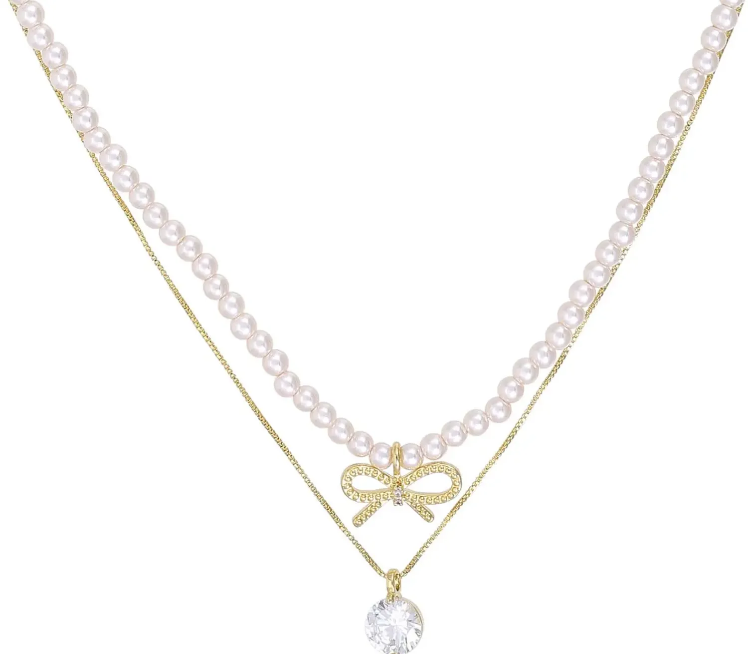 Bijou Brigitte Layering-Ketten|Perlenschmuck>Layering Kette - Small Bow gold, weiß