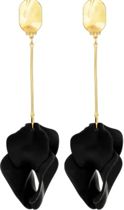 Bijou Brigitte Ohrringe Gold|Clips>Ohrclips - Black Leaves schwarz, gold