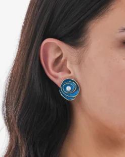 Bijou Brigitte Clips|Blumenschmuck>Ohrclips - Floral Spiral blau