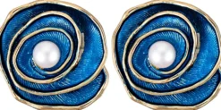 Bijou Brigitte Clips|Blumenschmuck>Ohrclips - Floral Spiral blau