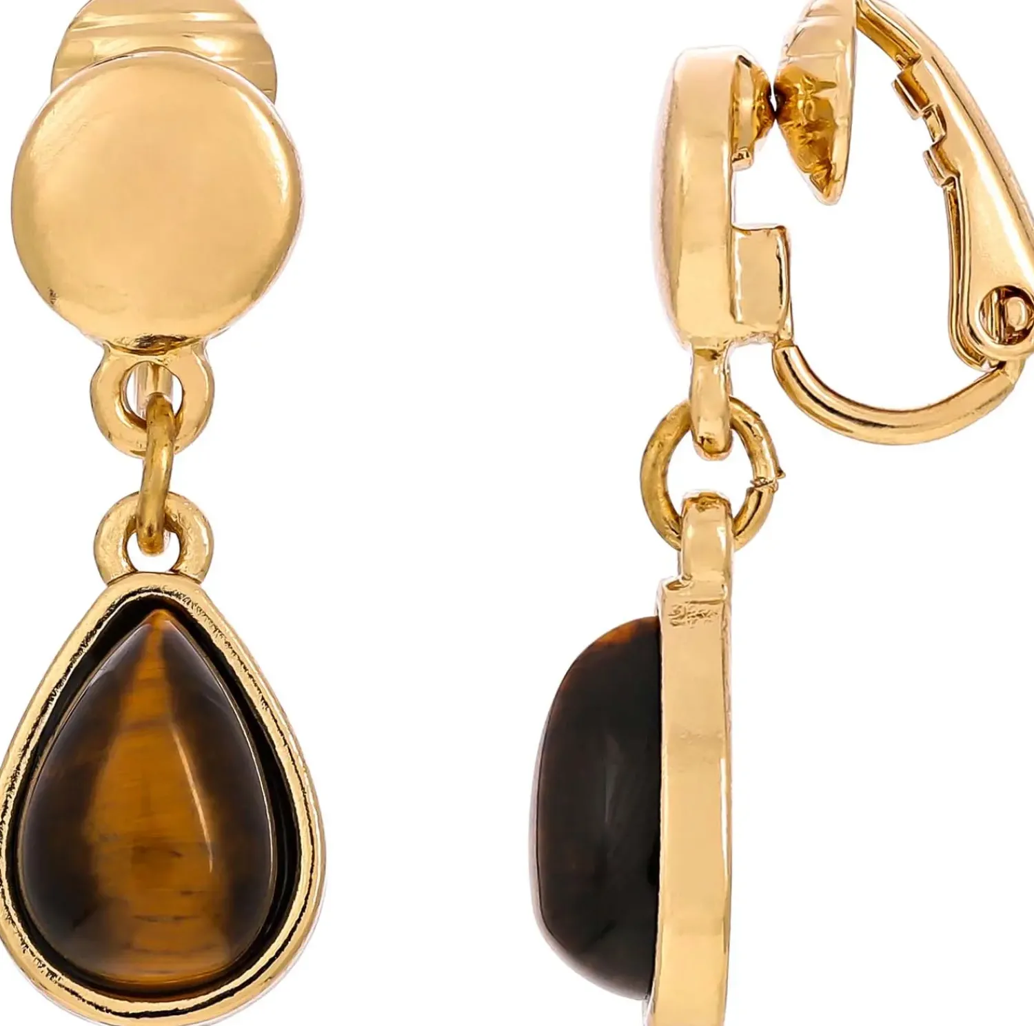 Bijou Brigitte Ohrringe Gold|Clips>Ohrclips - Tiger Eye braun, gold