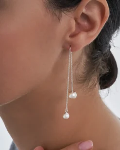 Bijou Brigitte Perlenschmuck|Brautohrringe>Ohrhänger - Chain Style weiß, silber