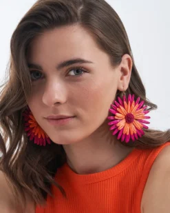 Bijou Brigitte Blumenschmuck>Ohrhänger - Fuchsia Bloom orange, pink