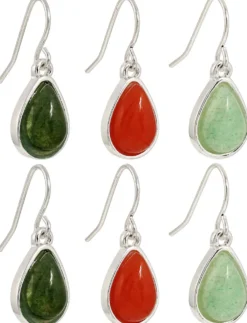 Bijou Brigitte Boho-Schmuck|Bunter Schmuck>Ohrhänger-Set - Aventurine Gems mehrfarbig, silber