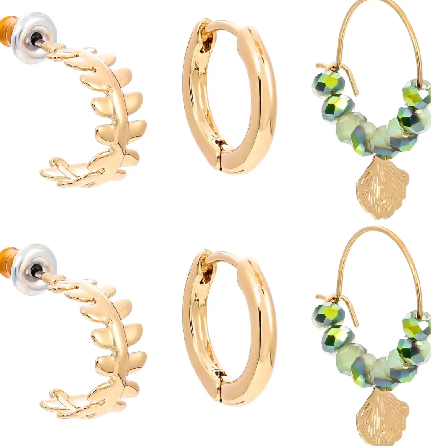 Bijou Brigitte Creolen|Ohrringe Gold>Ohr-Set - Green Shells gold
