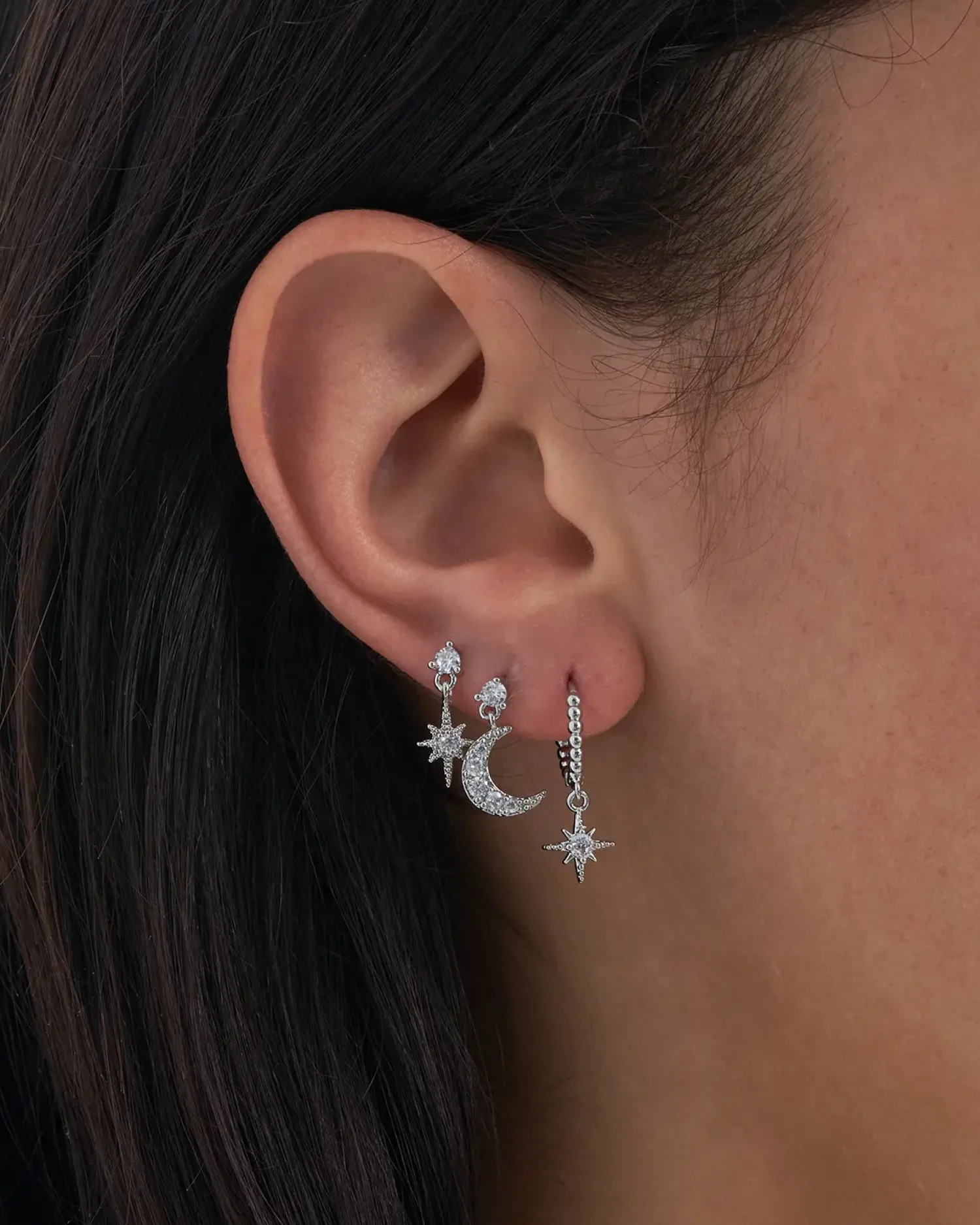 Bijou Brigitte Creolen|Ohrstecker>Ohr-Set - Moon Star silber