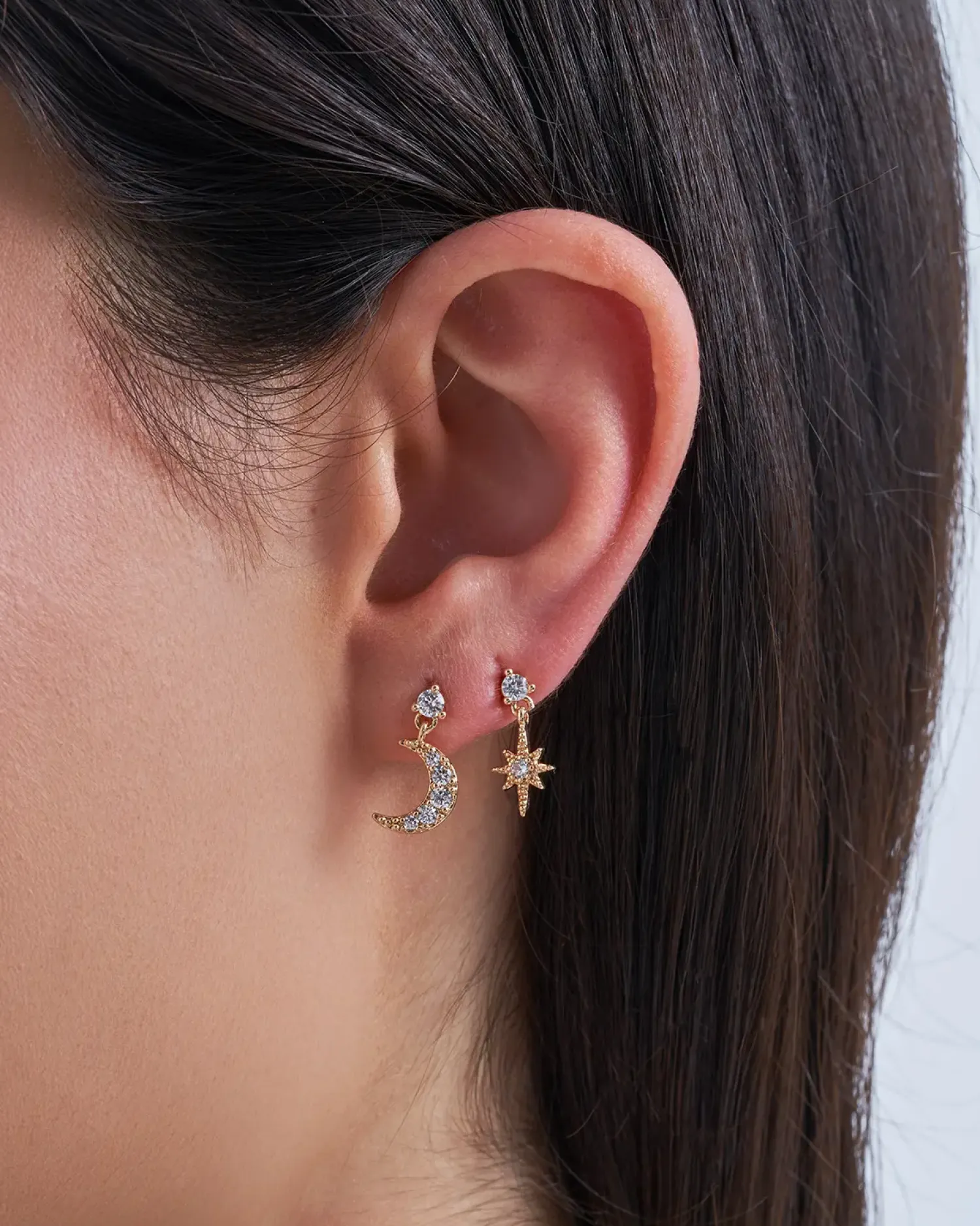 Bijou Brigitte Creolen|Ohrringe Gold>Ohr-Set - Moon Stars gold