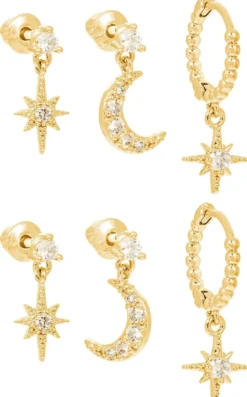 Bijou Brigitte Creolen|Ohrringe Gold>Ohr-Set - Moon Stars gold