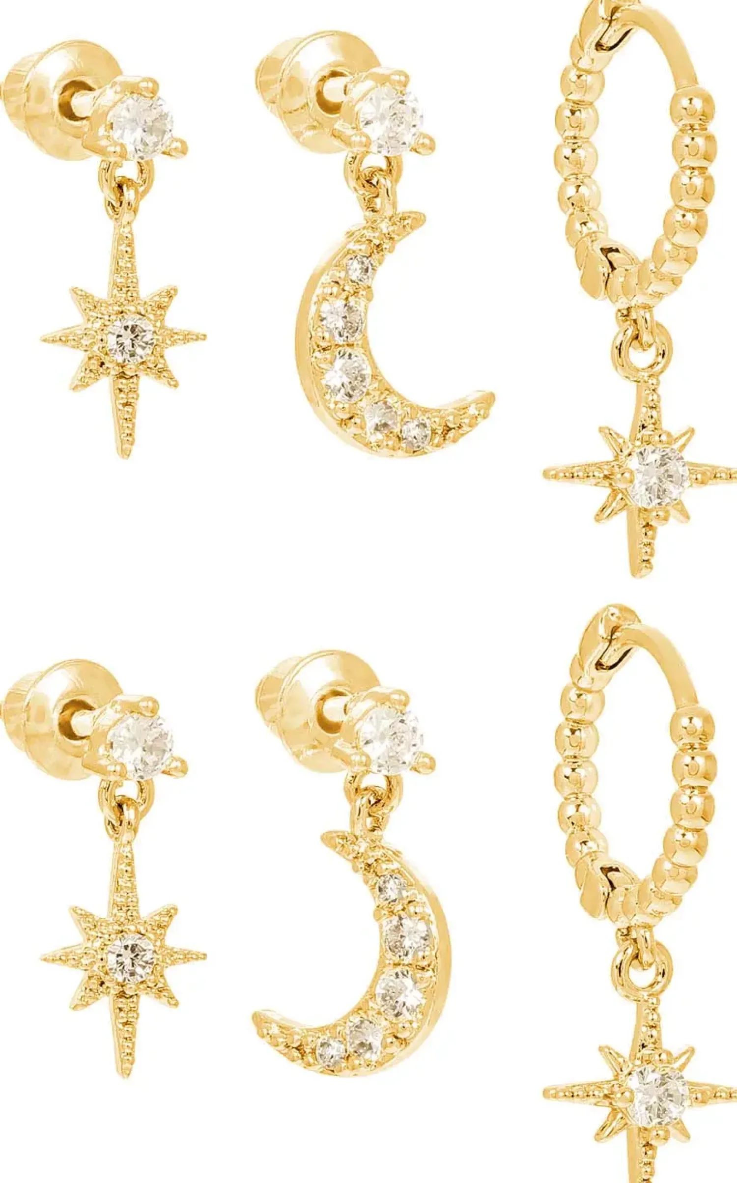 Bijou Brigitte Creolen|Ohrringe Gold>Ohr-Set - Moon Stars gold