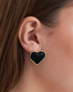 Bijou Brigitte Für Bestimmte Personen|Ohrringe Gold>Ohrstecker - Black Hearts gold, schwarz