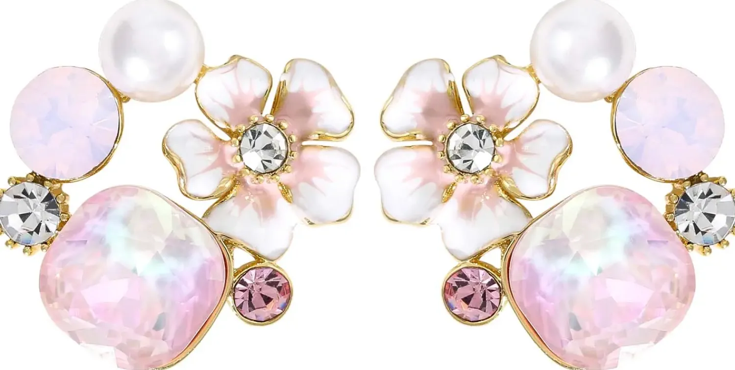 Bijou Brigitte Perlenschmuck|Pastellschmuck>Ohrstecker - Floral Pop rosa, weiß