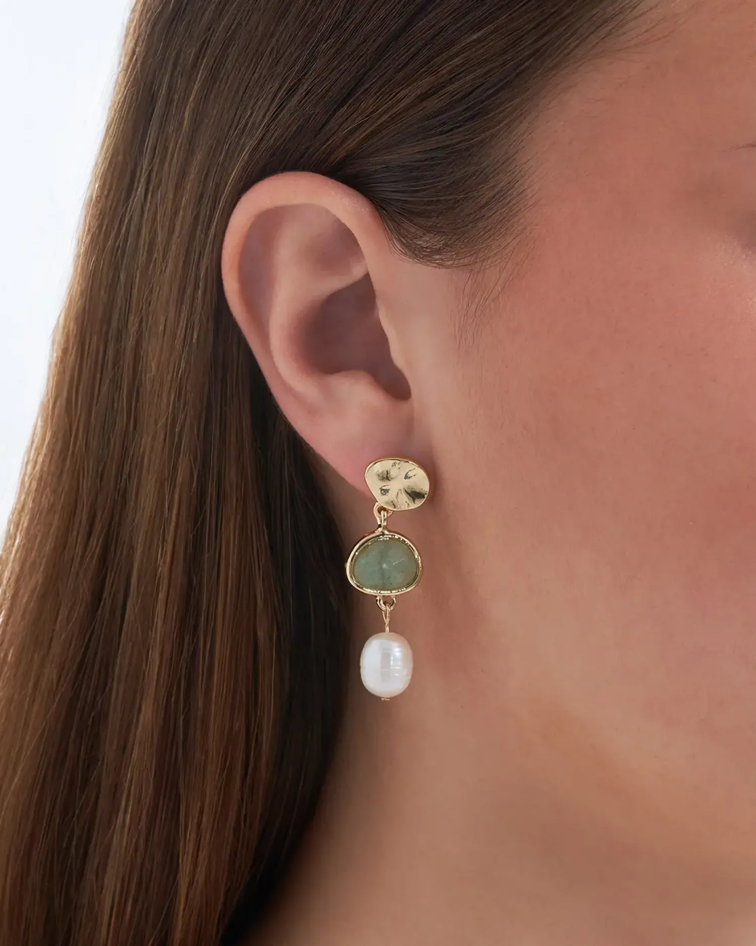 Bijou Brigitte Ohrringe Gold|Boho-Schmuck>Ohrstecker - Pastel Aventurine gold, grün