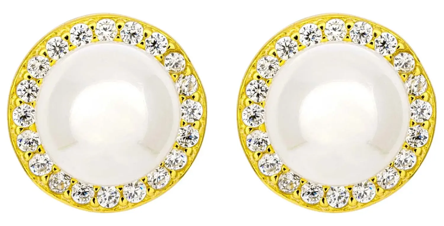 Bijou Brigitte Ohrringe Gold|Silver Crystals>Ohrstecker - Pearl Halo gold, weiß