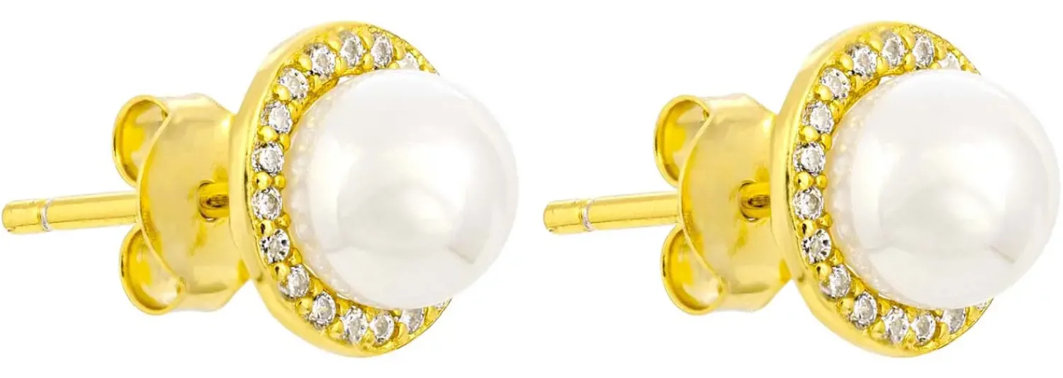 Bijou Brigitte Ohrringe Gold|Silver Crystals>Ohrstecker - Pearl Halo gold, weiß