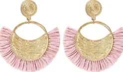 Bijou Brigitte Ohrringe Gold|Boho-Schmuck>Ohrstecker - Pink Fan rosa, gold