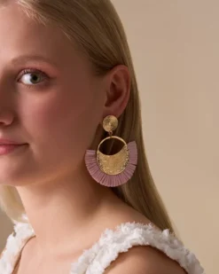 Bijou Brigitte Ohrringe Gold|Boho-Schmuck>Ohrstecker - Pink Fan rosa, gold