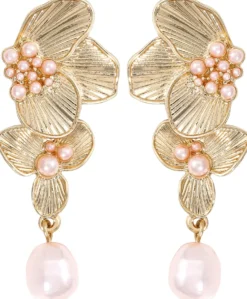 Bijou Brigitte Ohrringe Gold|Blumenschmuck>Ohrstecker - Rosy Blossom rosa, gold