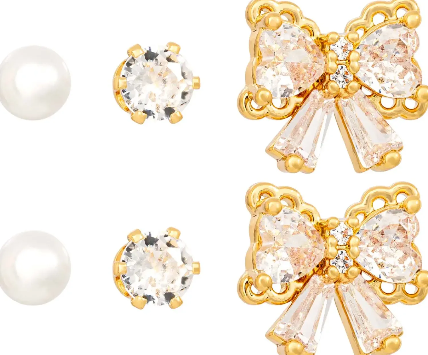 Bijou Brigitte Perlenschmuck|Ohrringe Gold>Ohrstecker-Set - Bow Trio gold, weiß