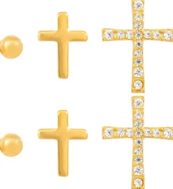 Bijou Brigitte Ohrringe Gold|Silver Crystals>Ohrstecker-Set - Cross Trio gold