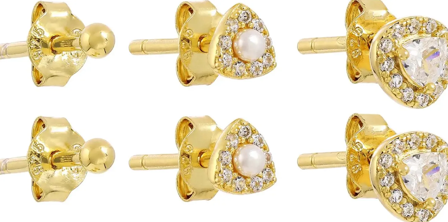 Bijou Brigitte Ohrringe Gold|Silver Crystals>Ohrstecker-Set - Sparkly Trio gold