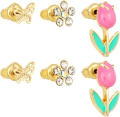 Bijou Brigitte Ohrringe Gold|Blumenschmuck>Ohrstecker-Set - Spring Wonder gold, pink