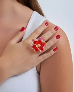 Bijou Brigitte Statement-Ringe|Blumenschmuck>Ring - Funky Blossom rot