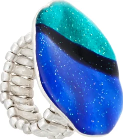 Bijou Brigitte Statement-Ringe>Ring - Glitter Wave türkis, blau