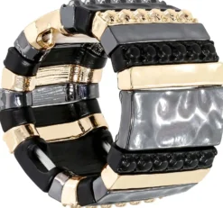 Bijou Brigitte Ringe Gold>Ring - Metallic Stripes schwarz, gold, grau