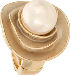 Bijou Brigitte Statement-Ringe|Ringe Gold>Ring mit Perle - Pearly Blossom gold