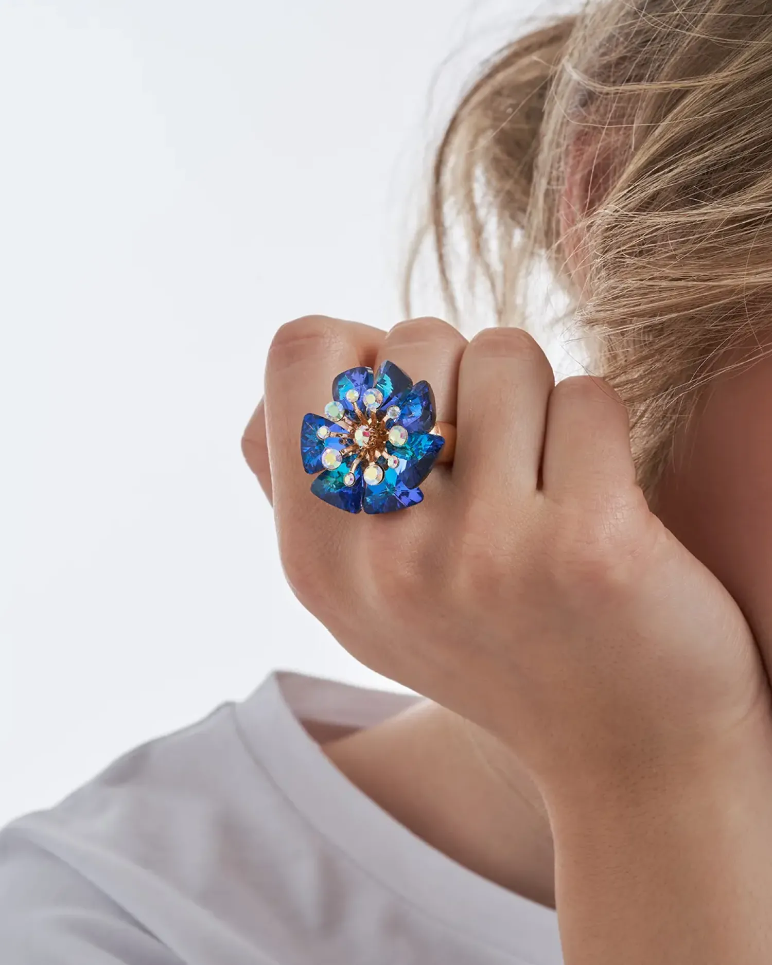 Bijou Brigitte Statement-Ringe|Blumenschmuck>Ring - Mystic Blossom blau