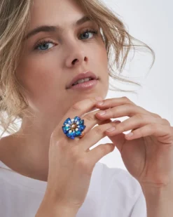 Bijou Brigitte Statement-Ringe|Blumenschmuck>Ring - Mystic Blossom blau