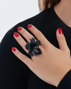 Bijou Brigitte Statement-Ringe|Blumenschmuck>Ring - Oblivion Flower schwarz
