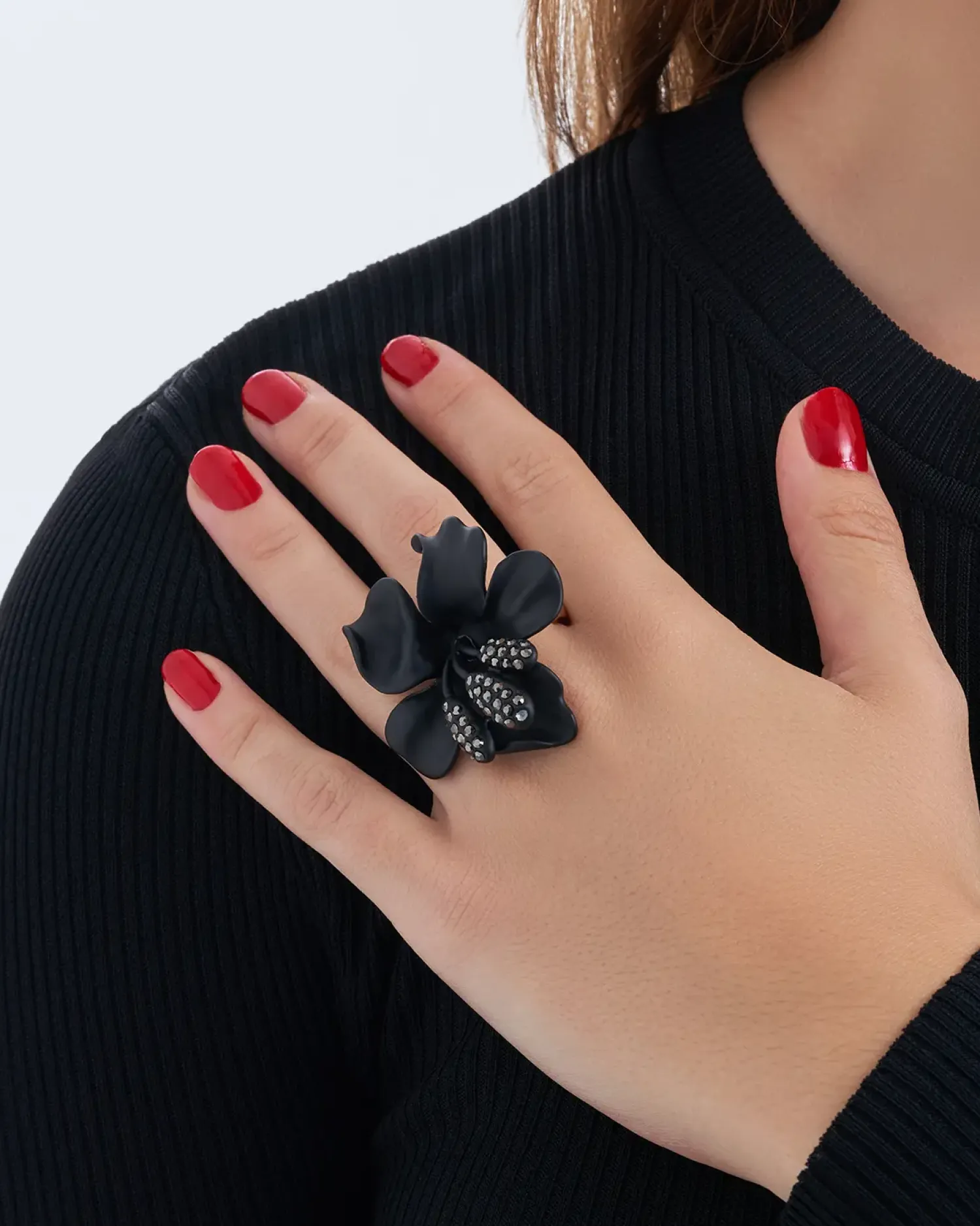 Bijou Brigitte Statement-Ringe|Blumenschmuck>Ring - Oblivion Flower schwarz