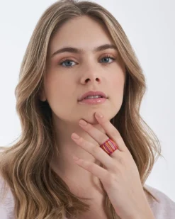 Bijou Brigitte Statement-Ringe|Bunter Schmuck>Ring - Red Stripes mehrfarbig