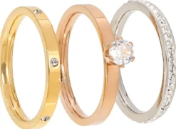 Bijou Brigitte Edelstahlschmuck In Roségold|Edelstahlringe>Ring-Set - Fine Trio gold, roségold, silber
