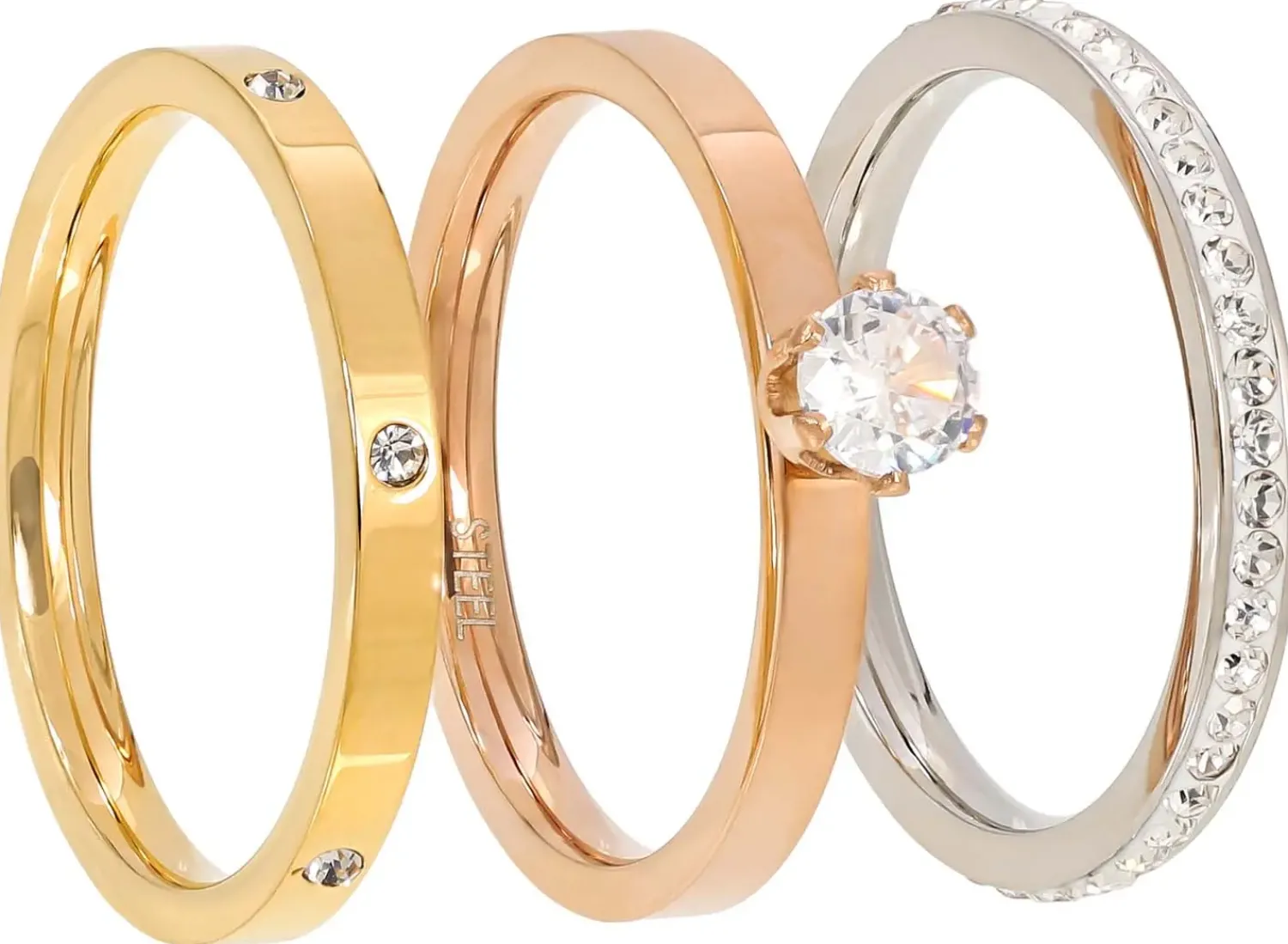 Bijou Brigitte Edelstahlschmuck In Roségold|Edelstahlringe>Ring-Set - Fine Trio gold, roségold, silber