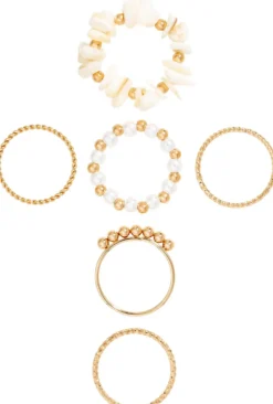 Bijou Brigitte Perlenschmuck|Muschelschmuck>Ring-Set - Golden Shell gold, weiß