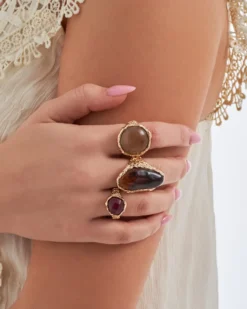Bijou Brigitte Ring-Sets|Ringe Gold>Ring-Set - Hammered Glass braun, gold