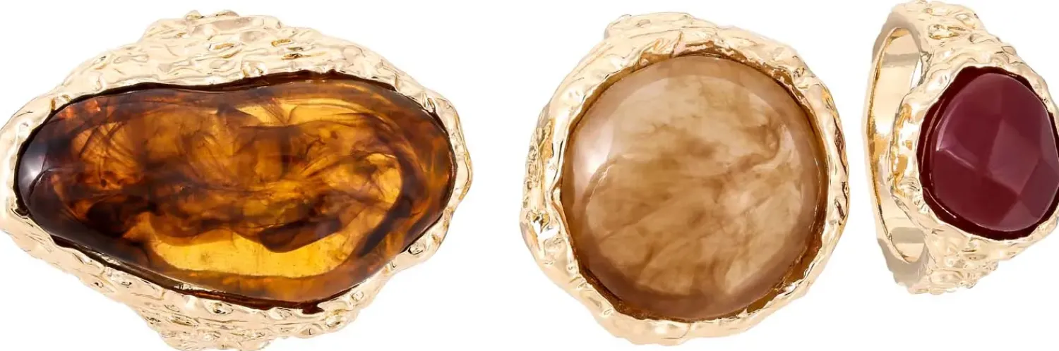 Bijou Brigitte Ring-Sets|Ringe Gold>Ring-Set - Hammered Glass braun, gold