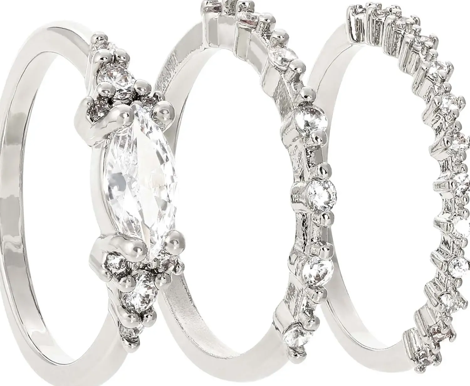 Bijou Brigitte Ring-Sets>Ring-Set - Sparkling Navette silber