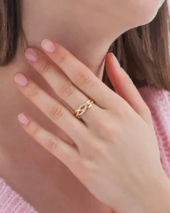 Bijou Brigitte Antragsringe|Silver Crystals>Ring - Twisted Glam gold